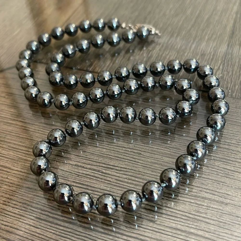 Vintage Hematite Beaded Necklace 24 3/4” approx